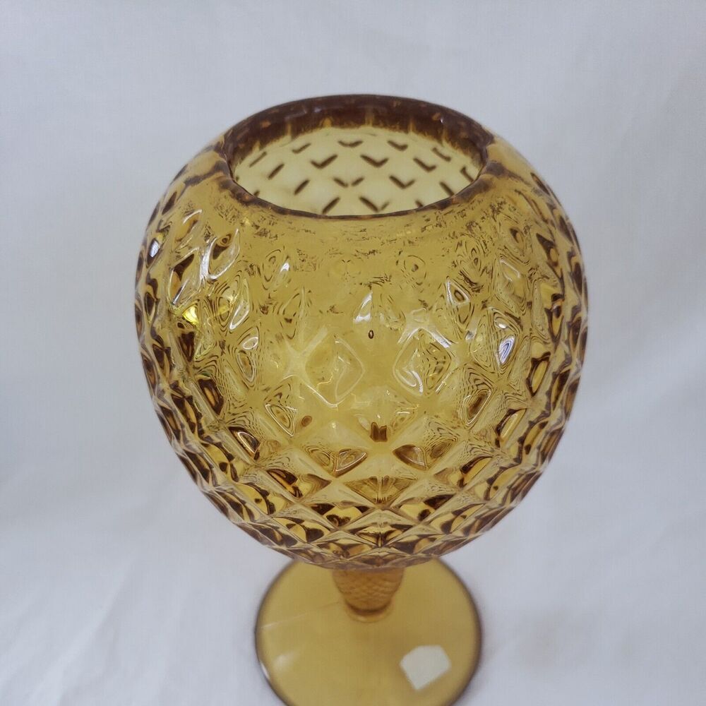 Vintage Viking Glass Amber Diamond Optic Yesteryear Line 8" Ivy Ball Vase - Picture 3 of 9